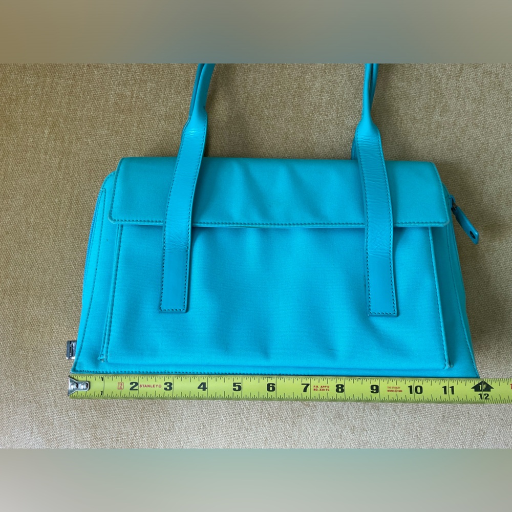 Gucci Turquoise Blue Fabric Handbag with Leather Straps and Gunmetal Hardware - Picture 8 of 16